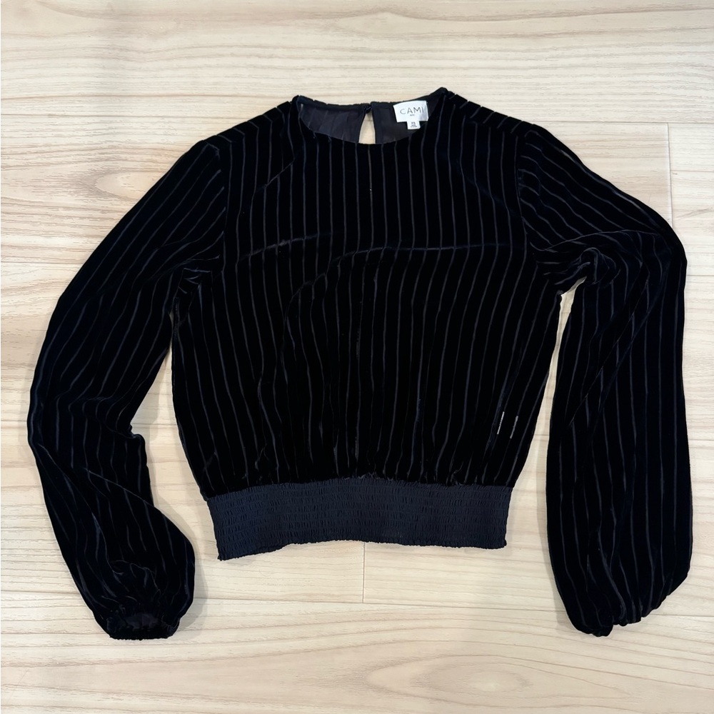 Cami NYC black velvet cut striped top